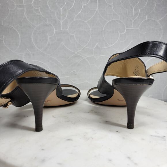 Coach Marla Slingback Heels Womens 7 Black Leather Turn Lock Open Toe Sandals - Picture 10 of 16